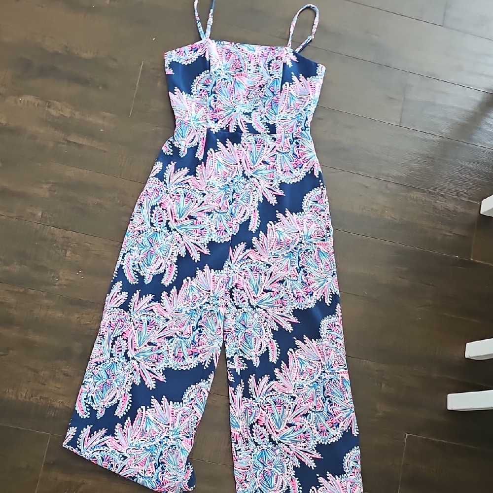 Lily Pulizer-Floral Print Jumpsuit with Spaghetti Straps